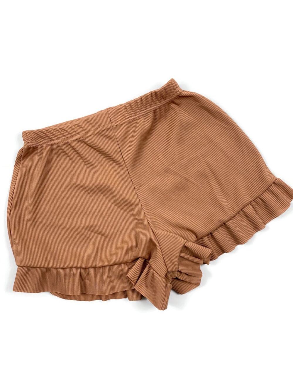Nasty Gal Ruffle Hem Shorts Dressy Peach Rose Elastic Waist Pull On Womens sz 2